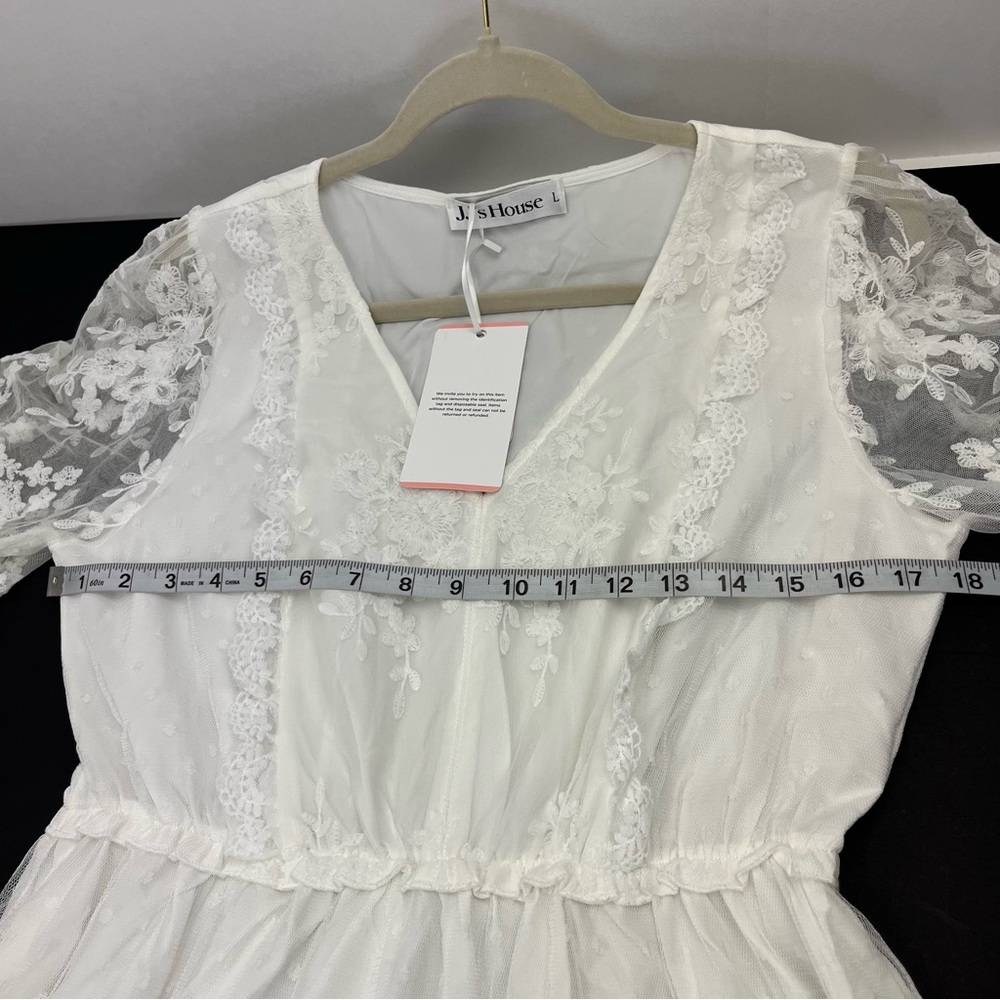 JJ's House Flower Ruffle V-Neck A-line Lace Maxi Dress #‎ 288443 White Large NEW - Picture 8 of 14